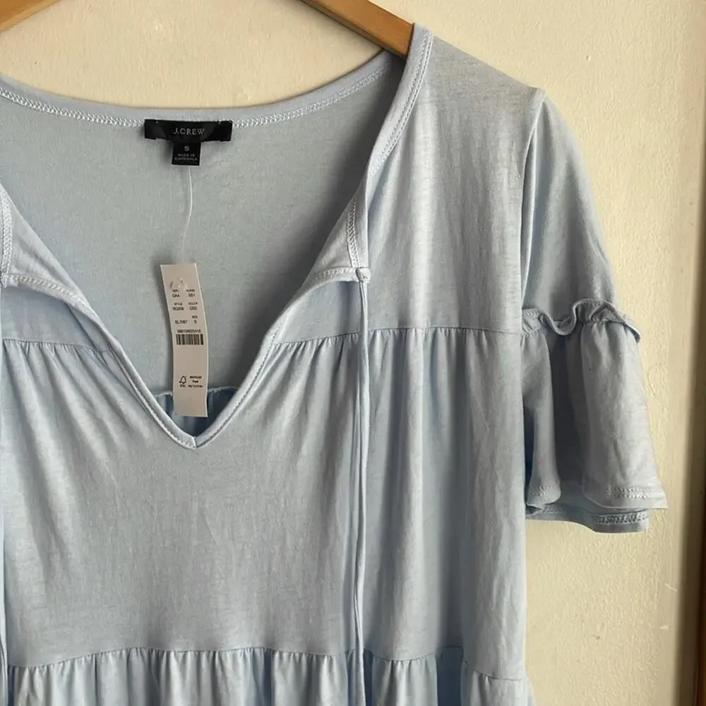 J.Crew Broken-in Jersey Tiered Mini Dress Light Blue